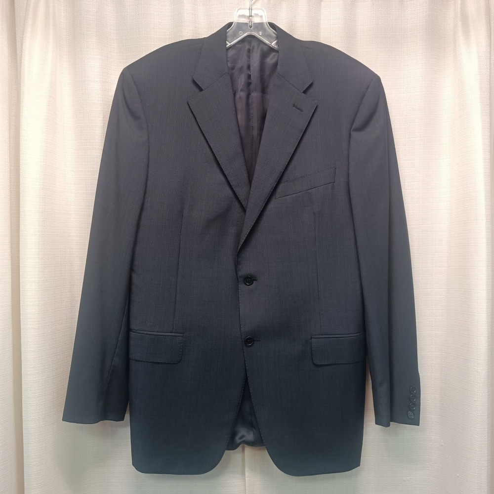 Canali Mens 44L 54L Sport Coat Blazer Navy Micro Check 100% Wool Made in Italy
